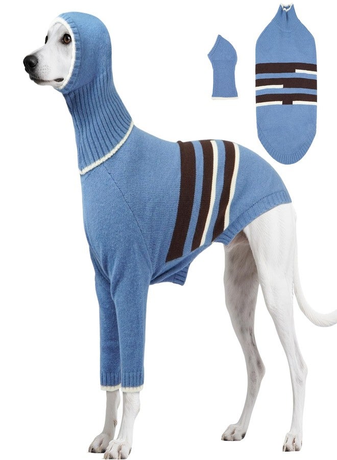 دينتران سترة دينترون للكلاب السلوقية، مقاس كبير، بغطاء رأس قابل للفصل - سترة شتوية دافئة محبوكة للكلاب ذات الرقبة الطويلة، ملابس شتوية برقبة عالية مع فتحة للرباط مناسبة لكلاب ويبيت، وسالوكي، وأفغان هاوند، وبورزوي - Image 1